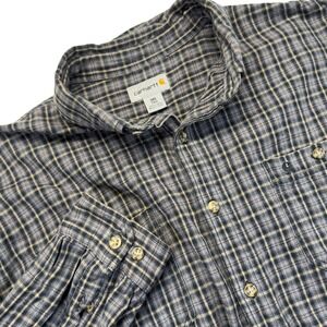 Carhartt Plaid Flannel Shirt Men 3XLT Button Down Workwear Gray Blue Cream